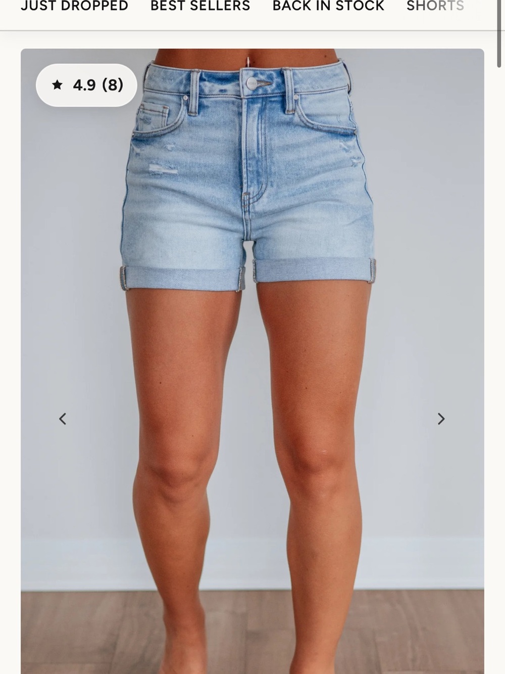 Risen Jean Shorts High-Rise Light Wash Rolled Hem Denim Shorts
